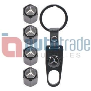 KEY RING & VALVE CAP SET MERCEDES