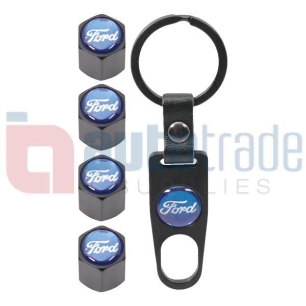 KEY RING & VALVE CAP SET FORD